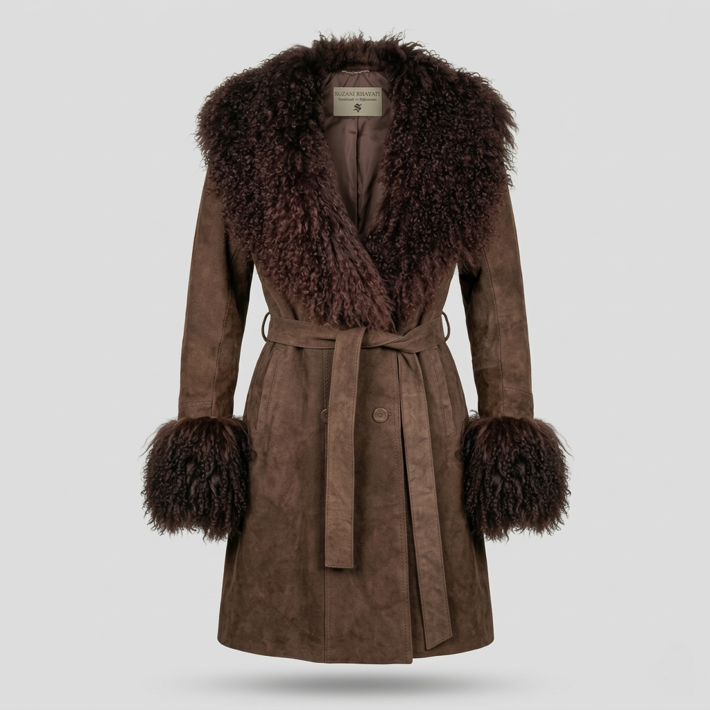 Azita Karakul Fur Coat – Lambskin Suede | Handmade in Afghanistan